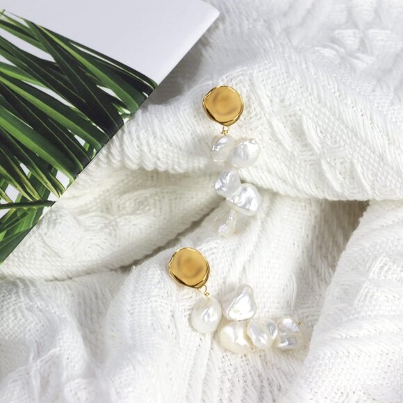 Dangle Pearl Earrings Women Gold Drop Statement Wedding Bridesmaid Jewelry - Picture 2 of 7